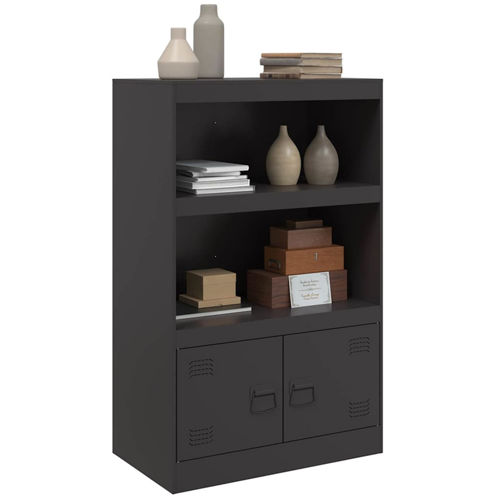 vidaXL 2 Door 2 Shelf Black Steel Sideboard Image 5