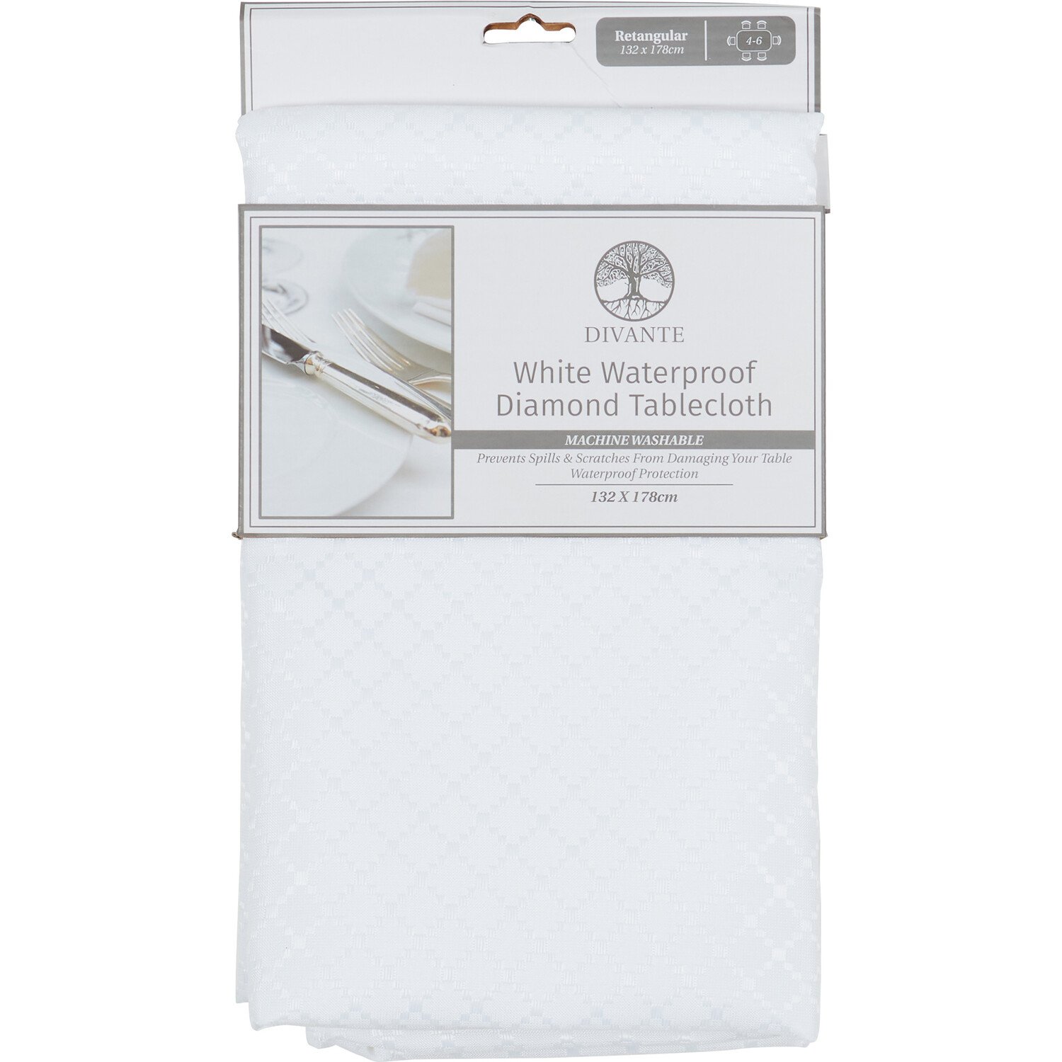 Divante Waterproof Diamond Tablecloth - White Image 1