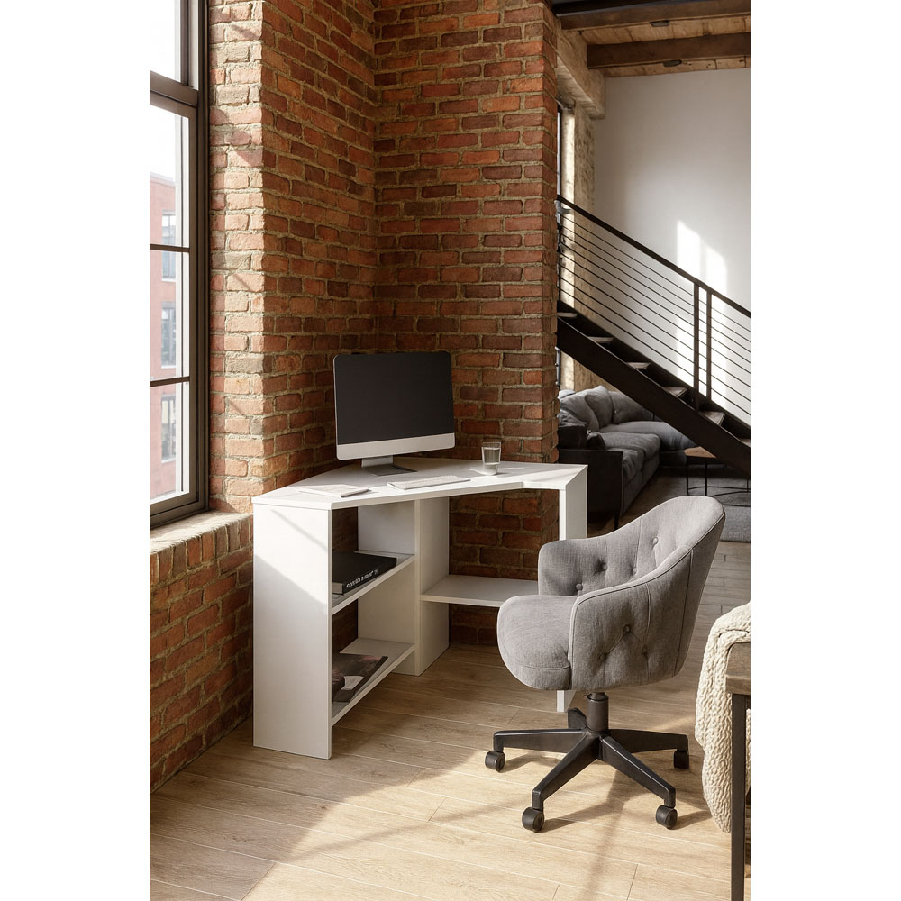 Decorotika Alison 3 Shelf Corner Computer Desk White Image 3