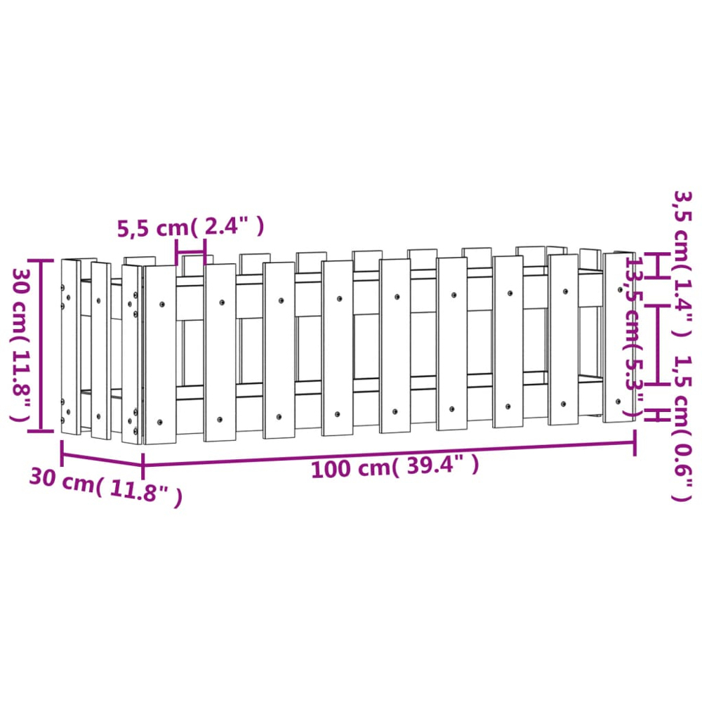 vidaXL Black Solid Pine Wood Fence Design Raised Garden Bed 100 x 30 x 30cm Image 7