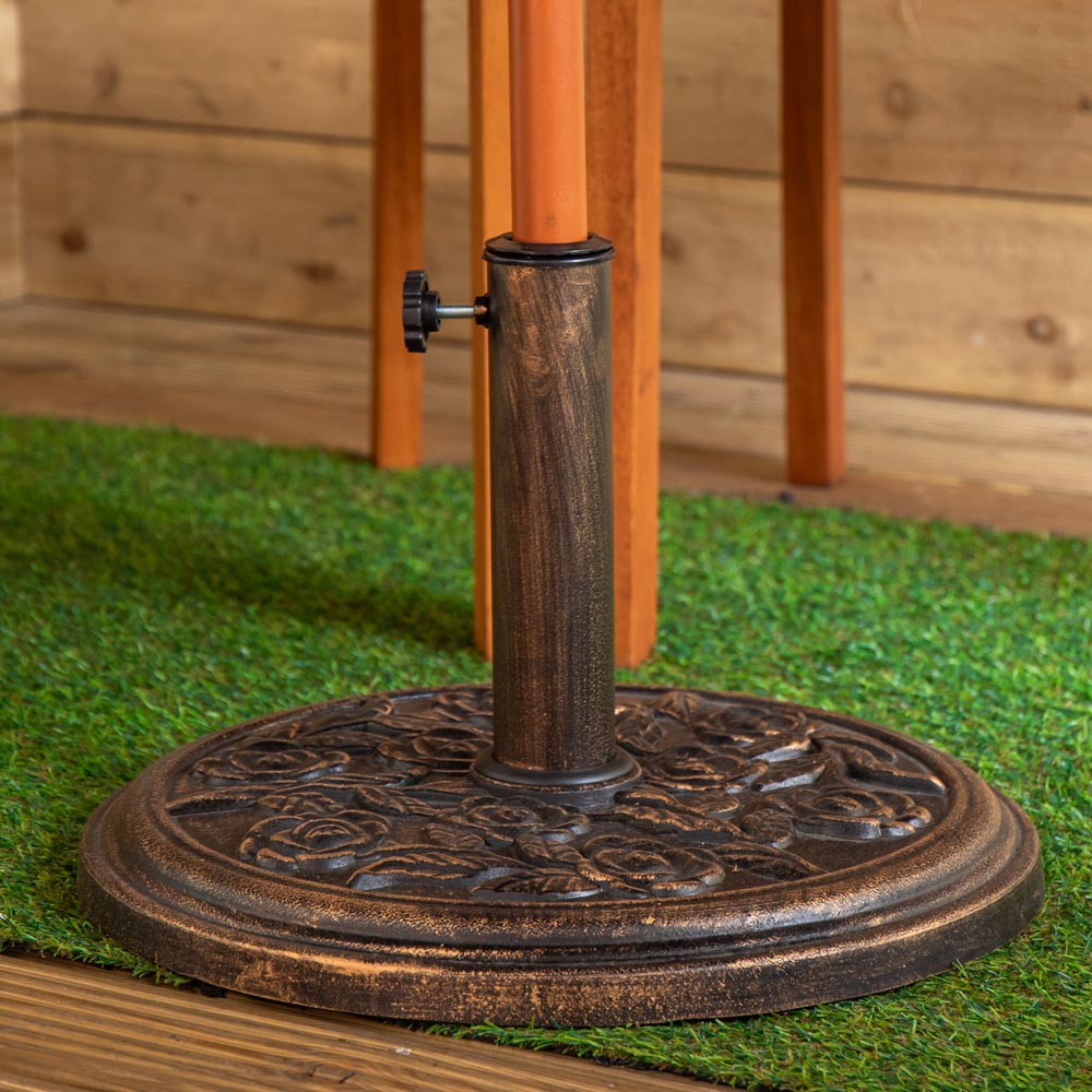 Samuel Alexander 4 Seater Wooden Garden Dining Bench Set with Black Parasol and Base Image 4