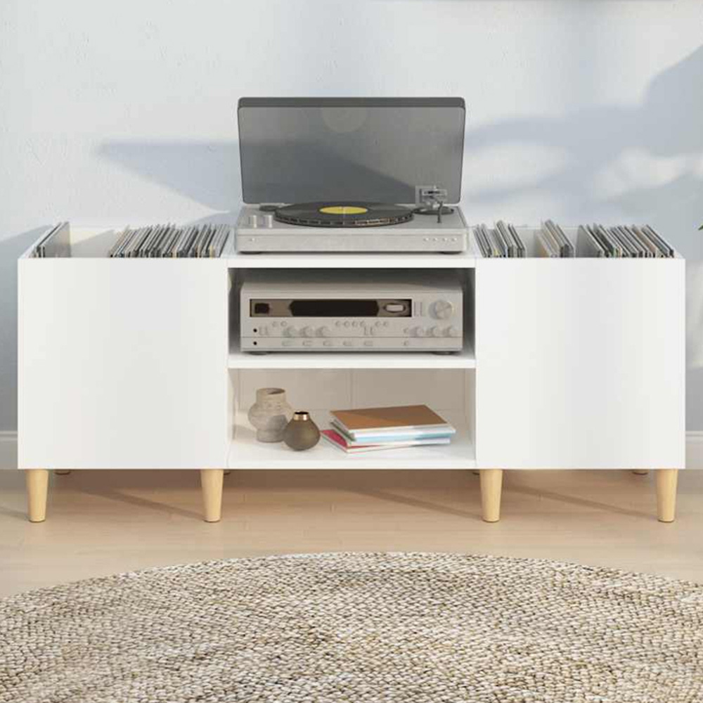 vidaXL 2 Shelf High Gloss White Record Cabinet Image 1
