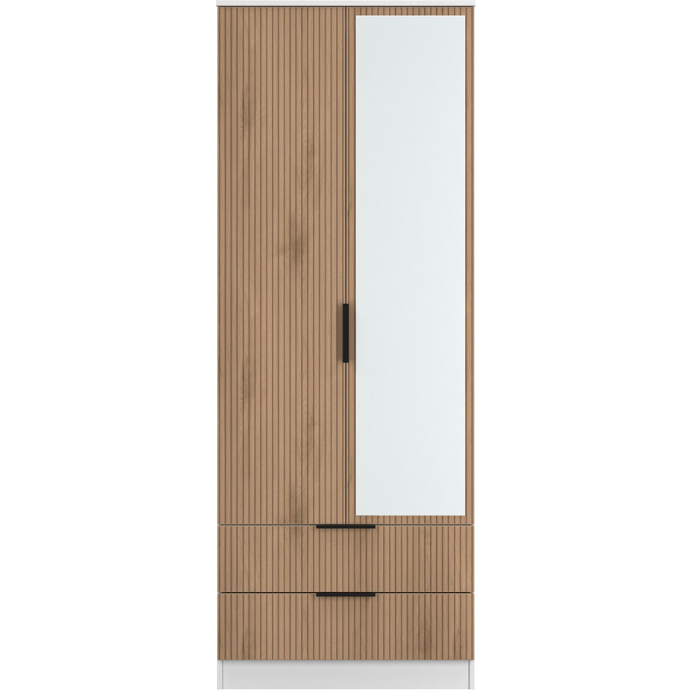 Crowndale Java 2 Door 2 Drawer Slatt Effect and White Tall Mirrored Wardrobe Ready Assembled Image 2
