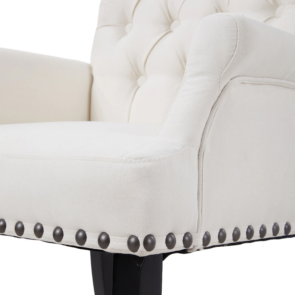 Living and Home Beige White Vintage Nailhead Tufted Dining Chair Image 7