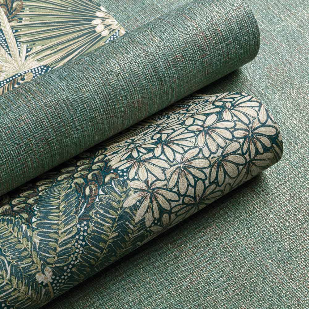 Grandeco Boutique Collection Altink Plain Teal Metallic Textured Emboss Wallpaper Image 4