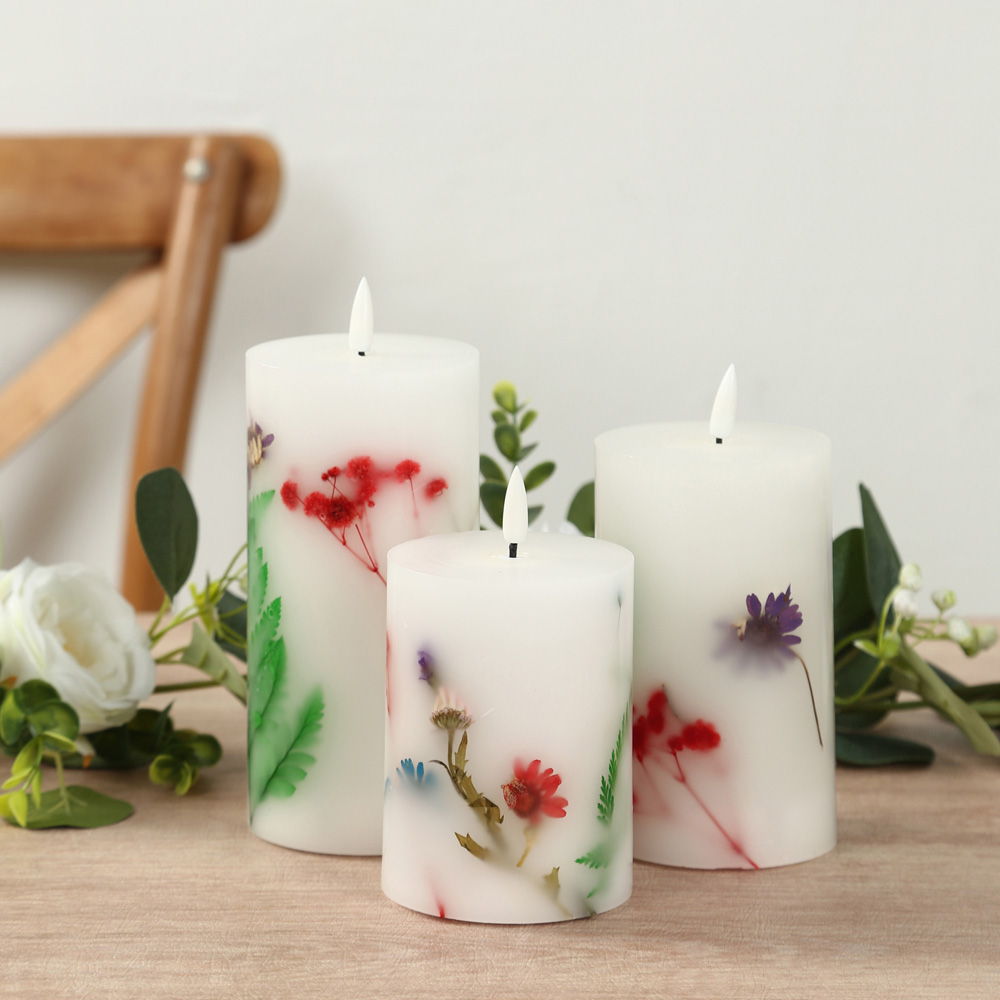 Avilo Flower Embedded Wax Candle 3 Piece Image 2