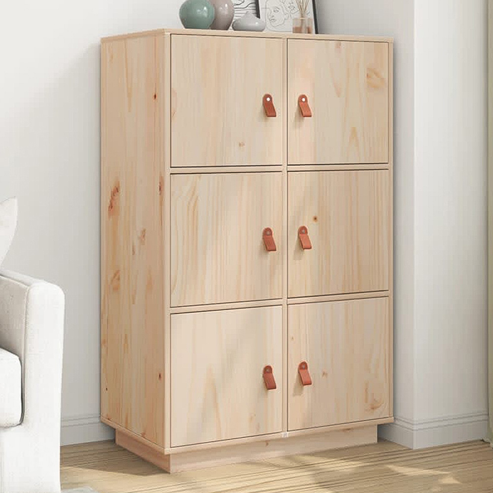 vidaXL 6 Door Brown Pine Wood Highboard Image 1