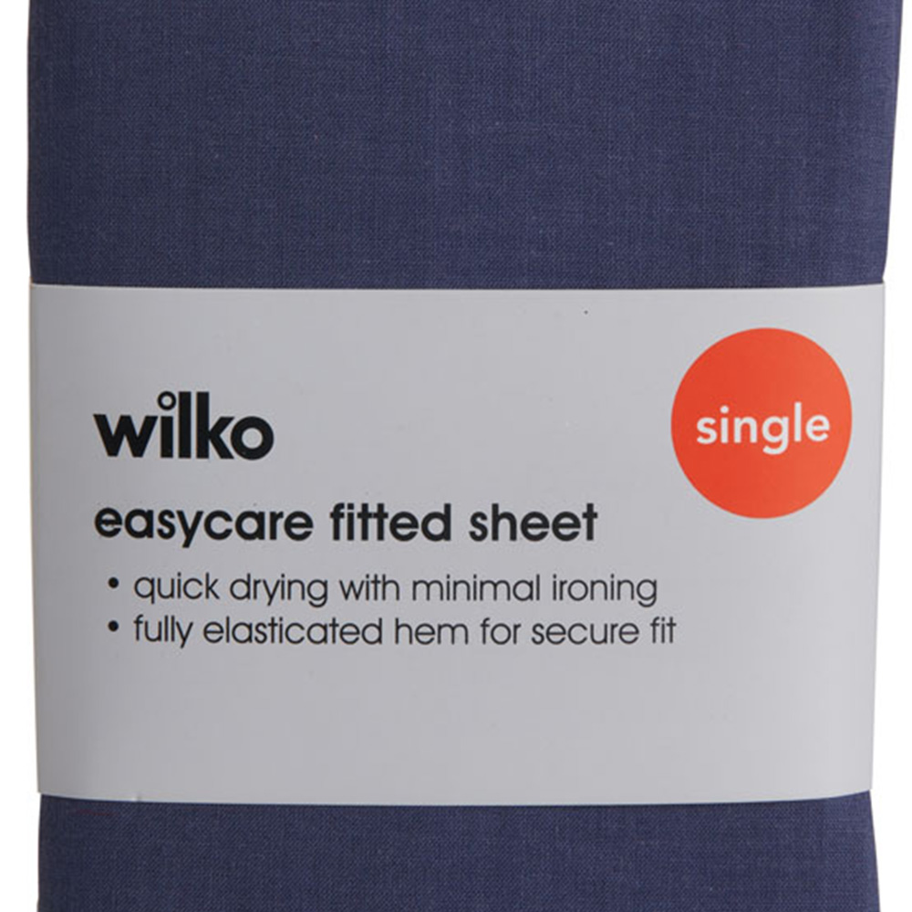 Wilko Easy Care Single Indigo Blue Fitted Bed Sheet Image 3