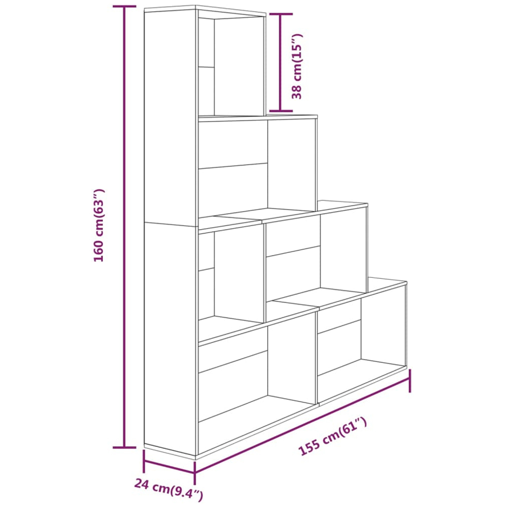 vidaXL 6 Shelf Smoked Oak Wooden Bookcase Image 8