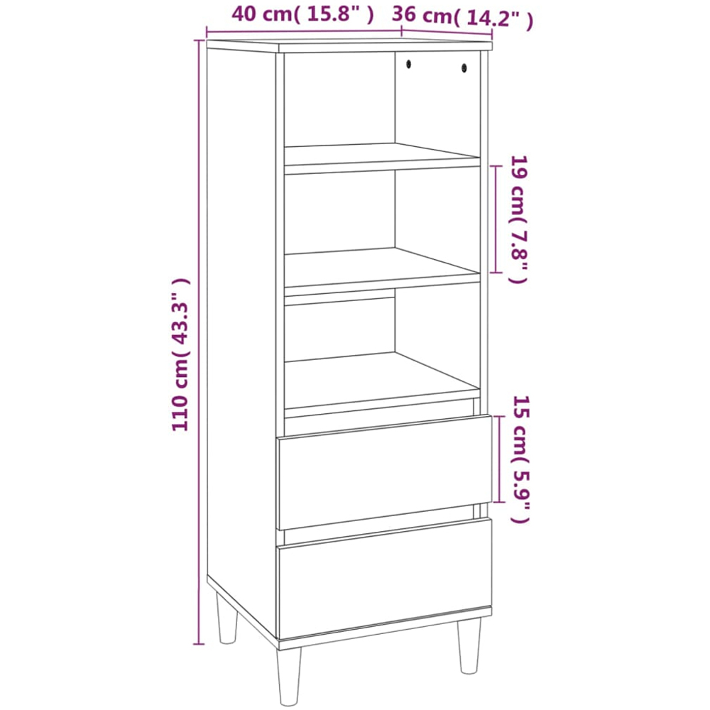vidaXL 2 Drawer 3 Shelf Brown Oak Highboard Image 9