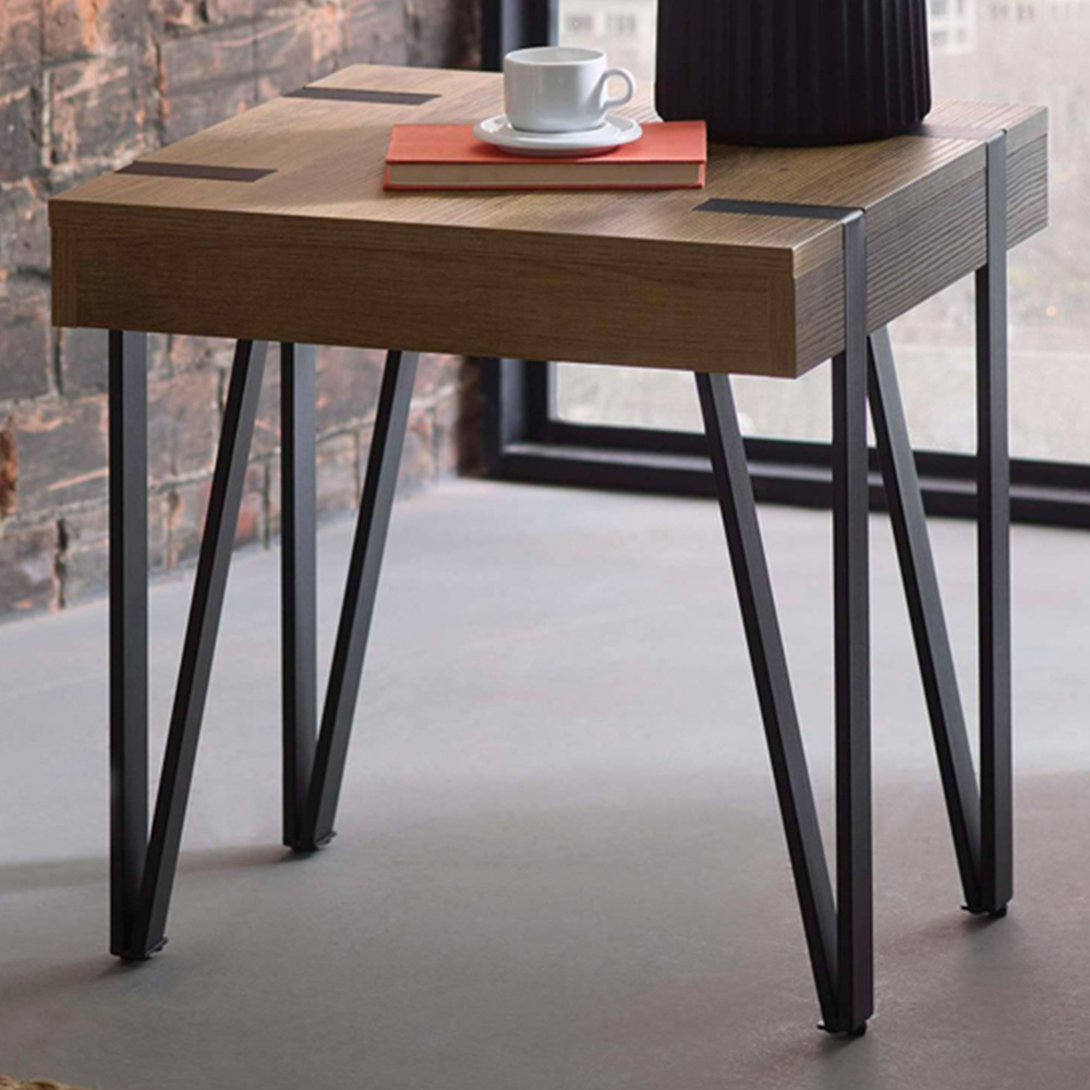 Julian Bowen Troy Rustic Wood Effect Square Side Table Image 1