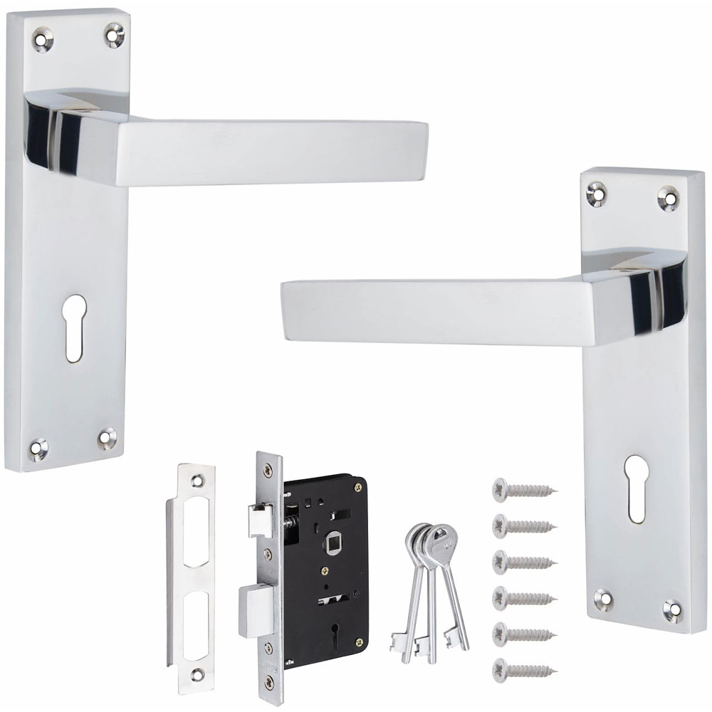 Golden Grace Polished Chrome Victorian Straight Delta 3 Lever Latch Door Handle with Hinge Image 3