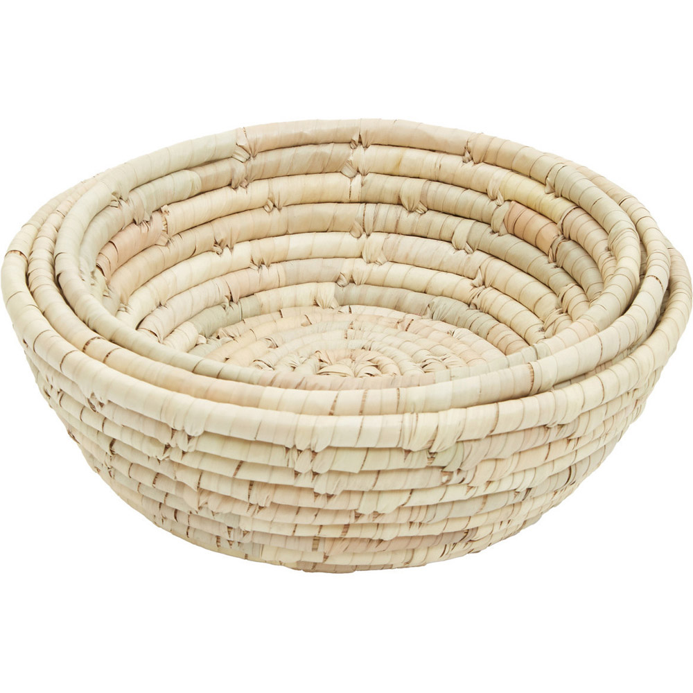 Premier Housewares Natural Round Palm Leaf Basket Set of 3 Image 2