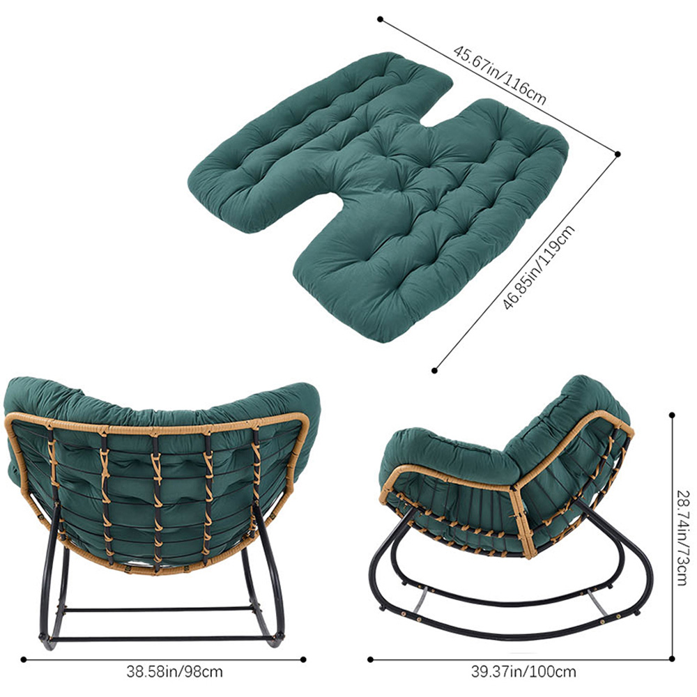 Living and Home Green Cushion PE Rattan Rocking Chair Image 9