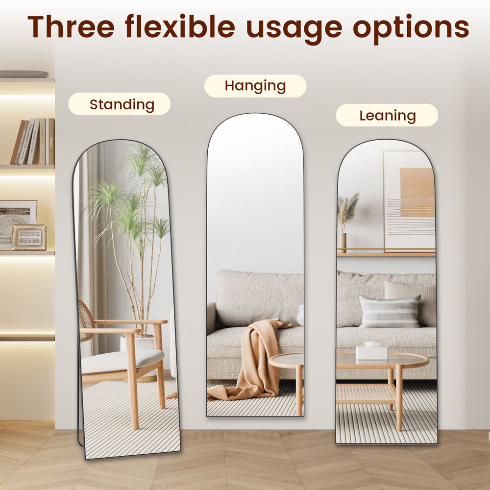 Rattrix Black Aluminium Alloy Frame Arched Full Length Mirror with Stand 162 x 52cm Image 6