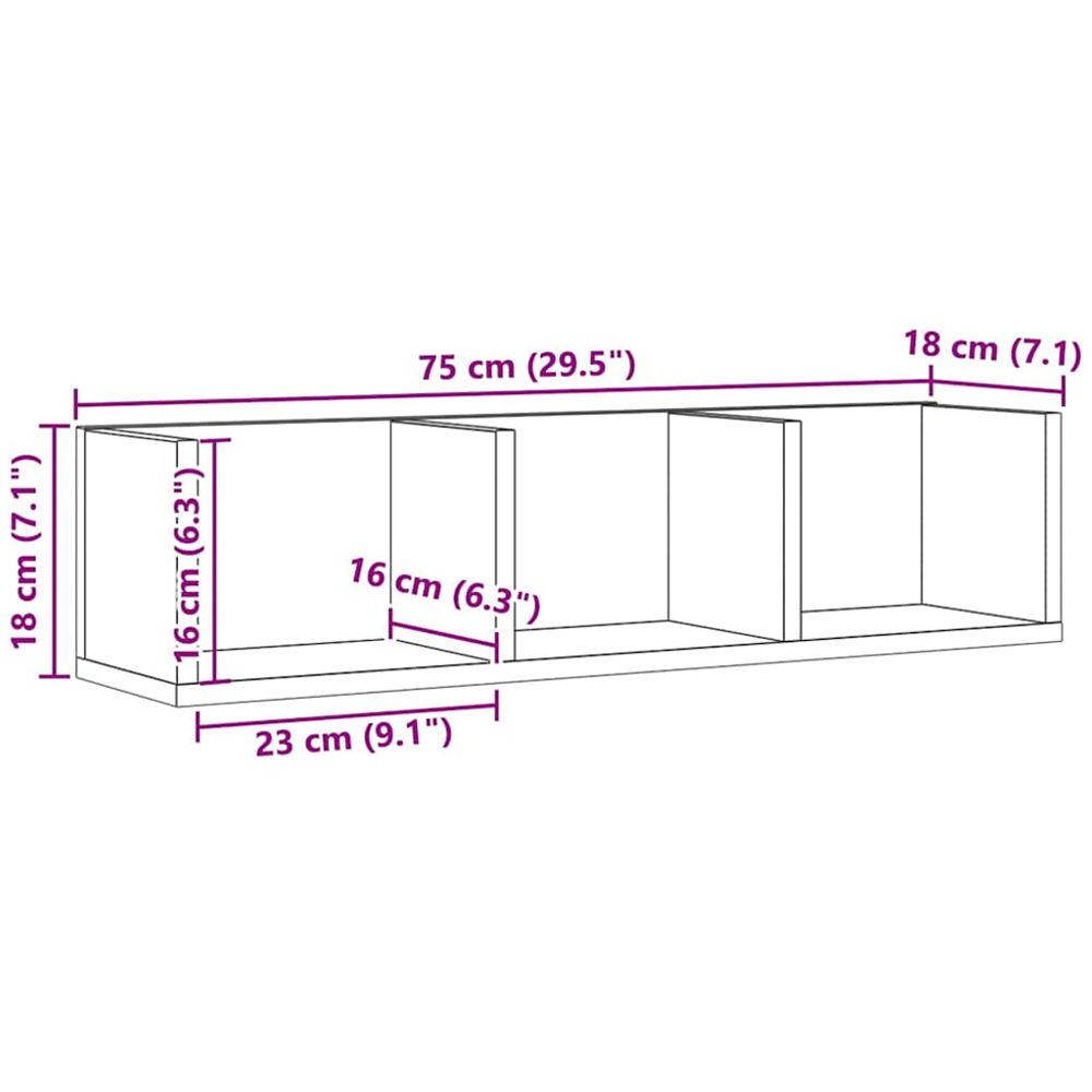 vidaXL 3 Shelf Artisan Oak Floating Wall Shelf Image 8