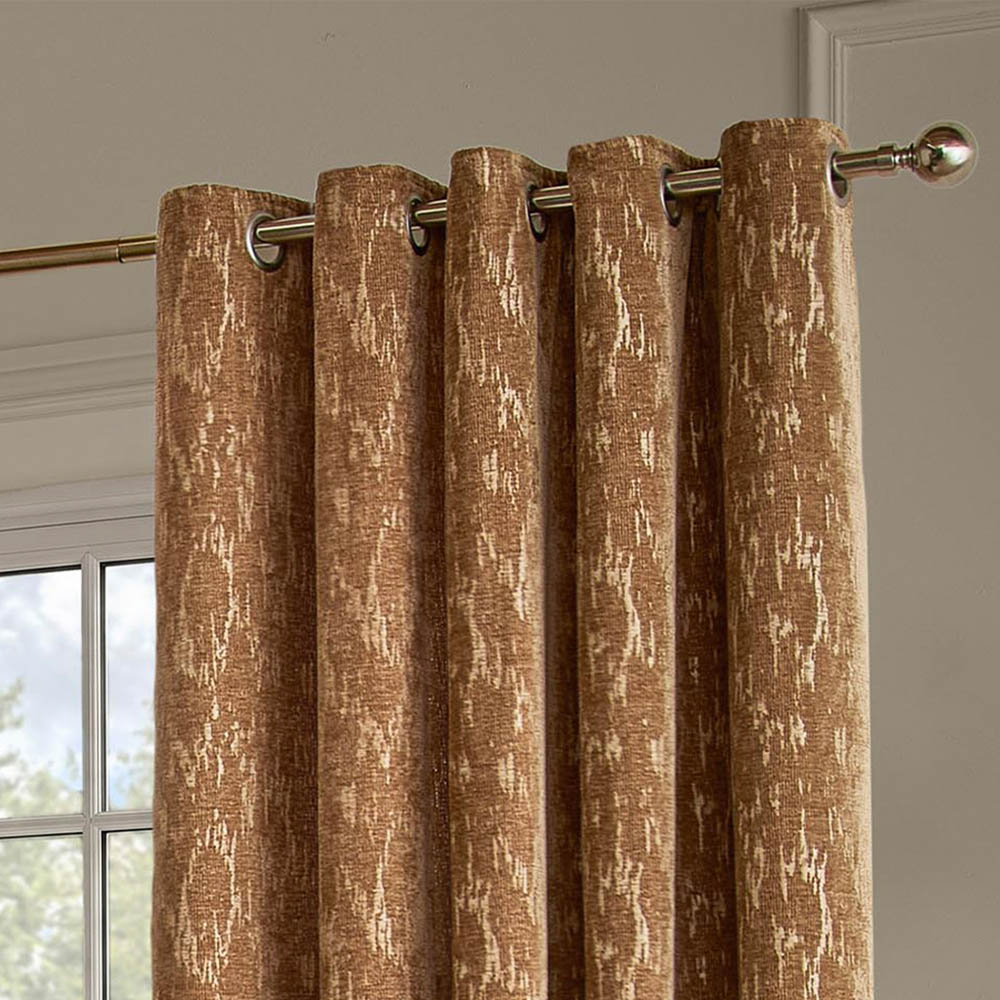 Paoletti Aurelio Caramel Chenille Fully Lined Eyelet Curtains 168 x 183cm Image 3