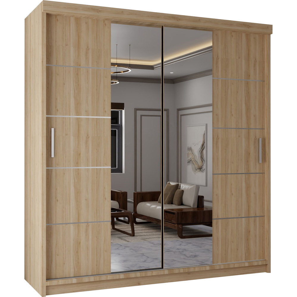 M N Furniture Osaka 2 Door Oak Mirrored Panel Sliding Wardrobe 150cm Image 2
