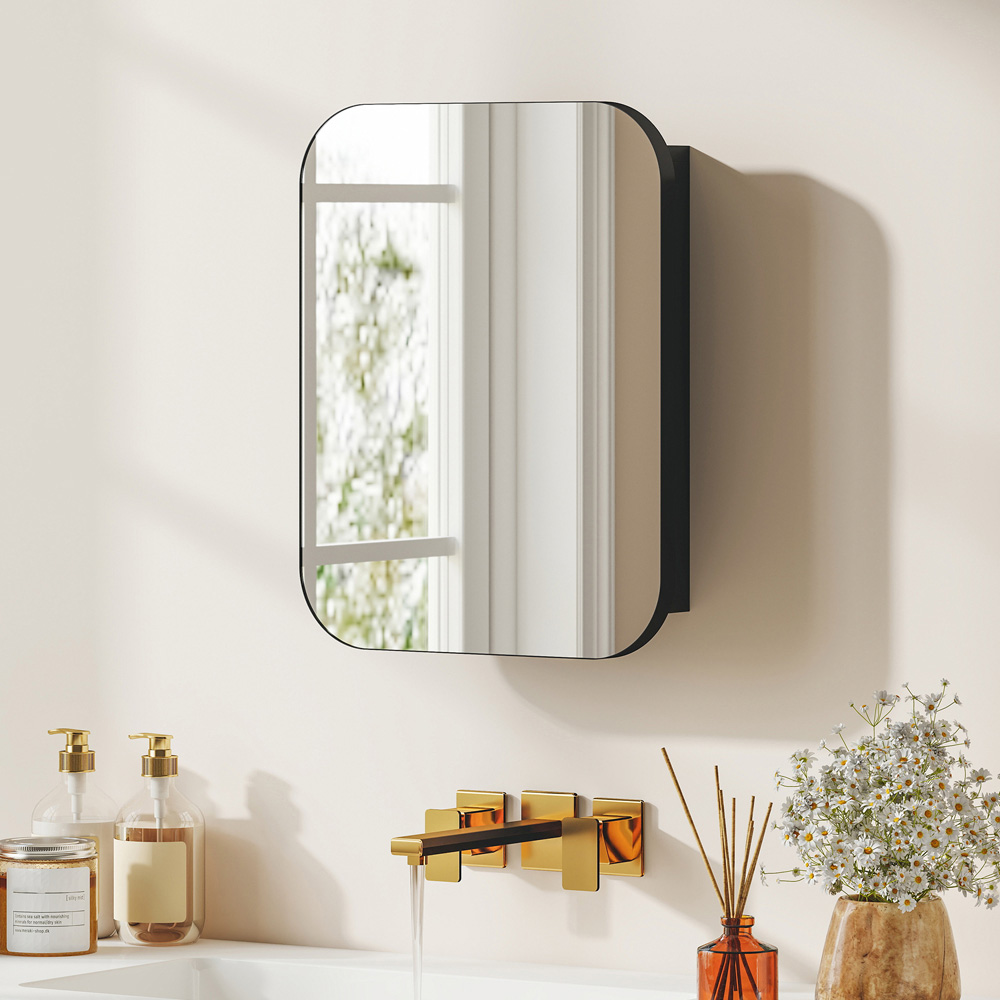 Portland Black Wall Mounted Adjustable Bathroom Cabinet with Mirror Image 3