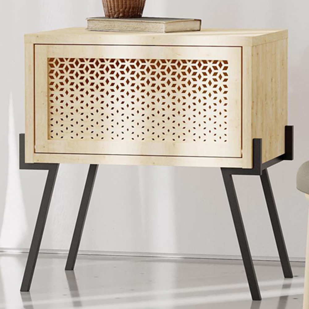 FWStyle Naive Single Door Oak Bedside Table Image 1