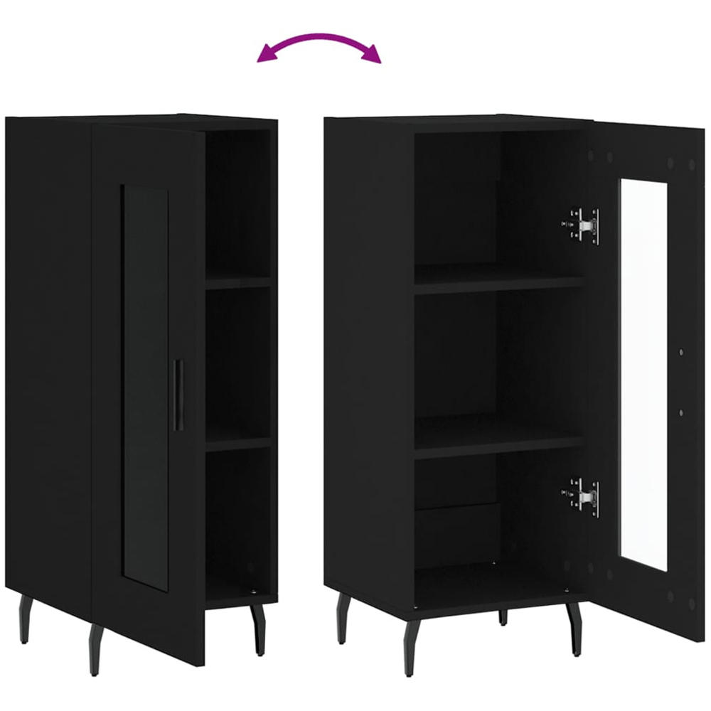 vidaXL Single Glass Door 3 Shelf Black Wooden Sideboard Image 9