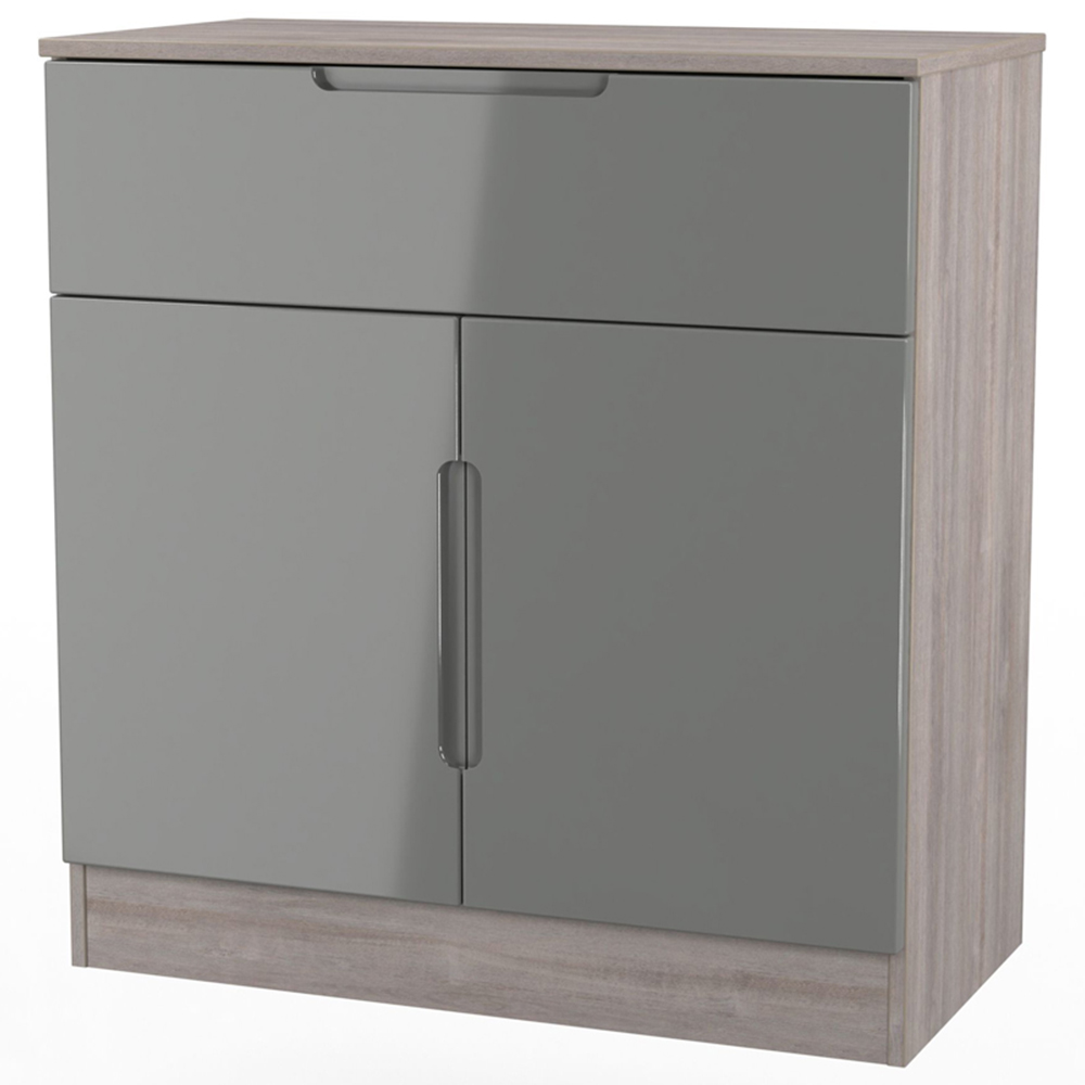 Crowndale Milan 2 Door Single Drawer Grey Gloss and Grey Oak Sideboard Ready Assembled Image 2