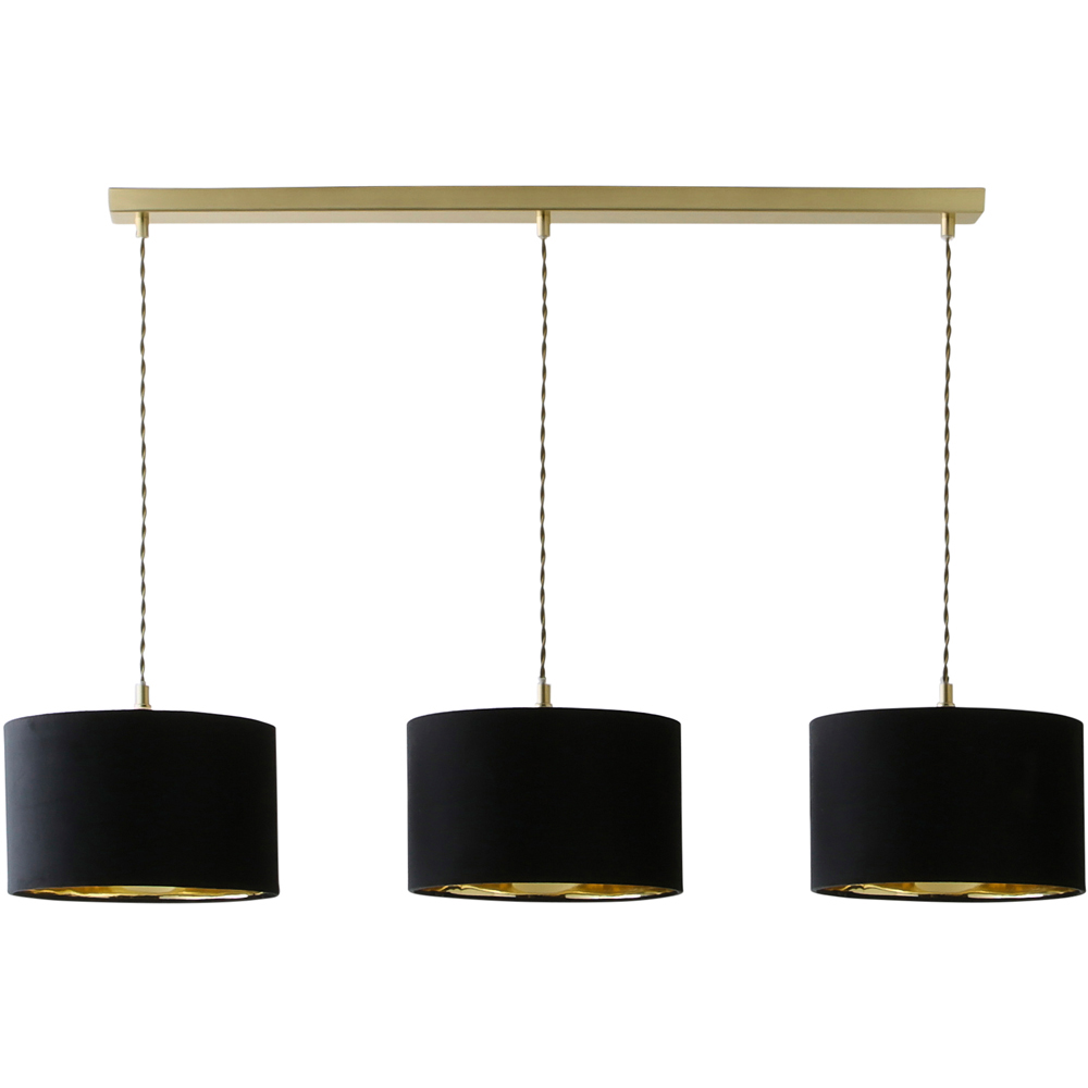 ValueLights Reni Black Velvet and Gold Shade 3 Drop Bar Gold Diner LED Ceiling Lights Image 1