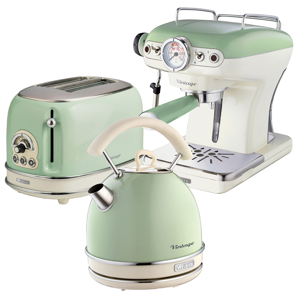 Ariete Vintage ARPK17 Green Dome Kettle 2 Slice Toaster and Espresso Coffee Maker Set Image 1