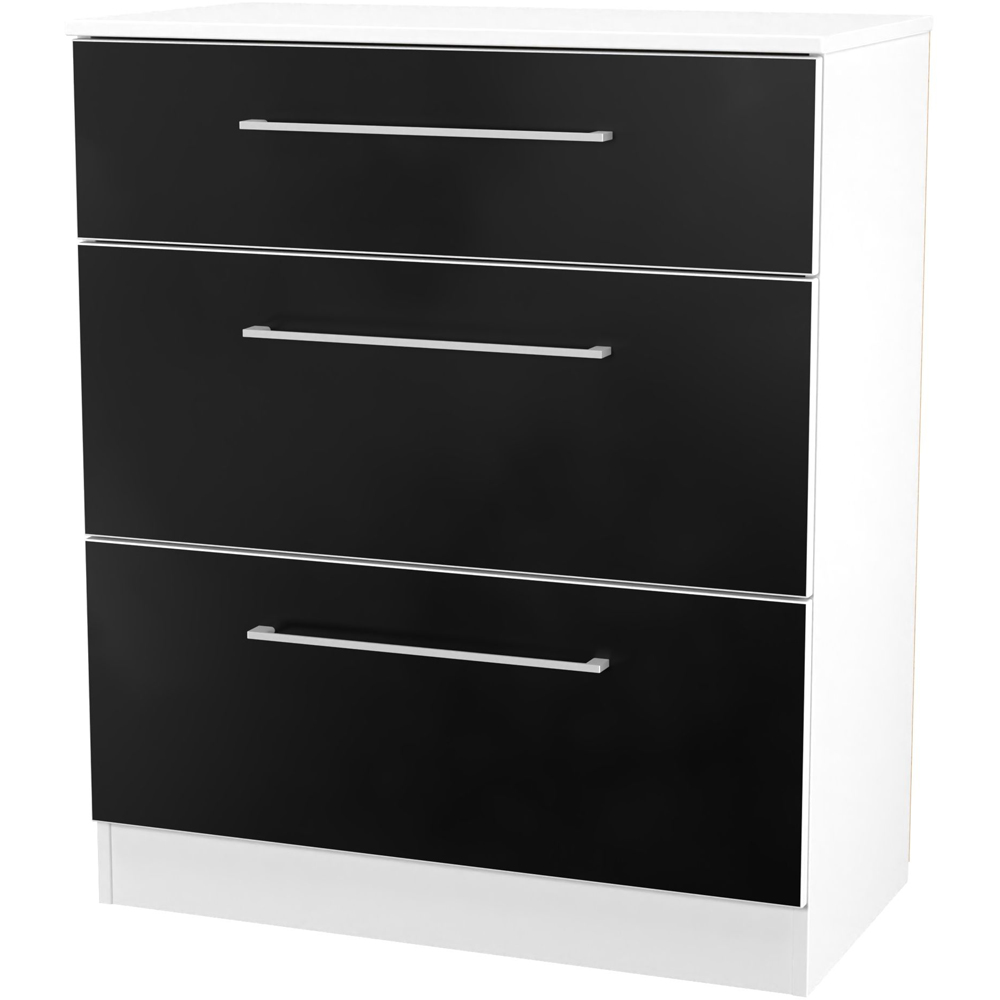 Crowndale Worcester 3 Drawer Matt Black and White Deep Chest of Drawers Ready Assembled Image 3