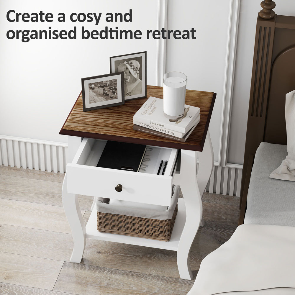 HOMCOM Single Drawer Single Shelf White Bedside Tables 2 Pack Image 7