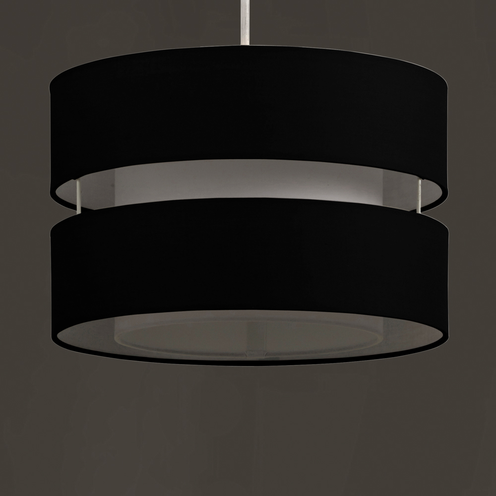 Kliving 2 Tier Black Fabric Shade Pendant Light Image 2