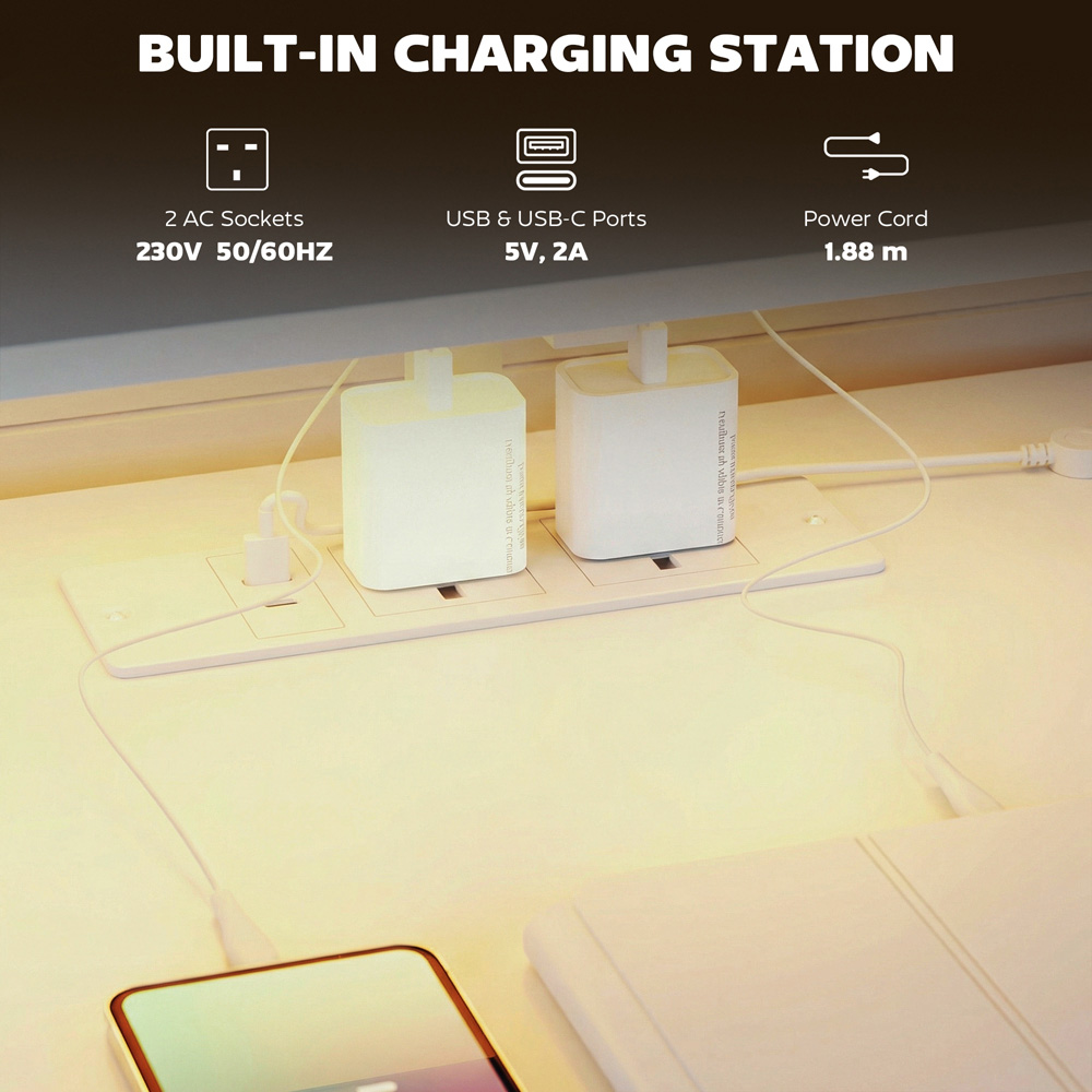 Portland 3 Drawer White Gaming Desk with Charging Station and RGB Lights Image 5