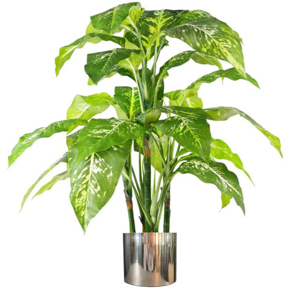 Leaf Fox Aglaonema Artificial Plant Pot with Silver Metal Planter 100cm Image 1