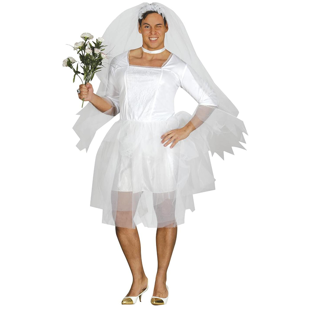 Fiestas Guirca Adult White Bride Man Costume 56 to 58 Years Image 1