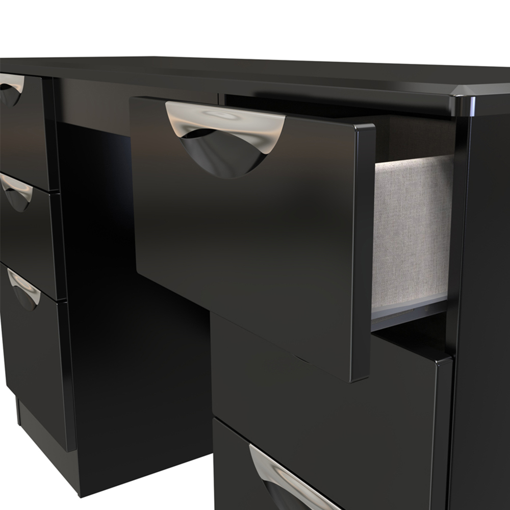 Crowndale Camden 6 Drawer Black Gloss and Black Kneehole Desk Ready Assembled Image 5