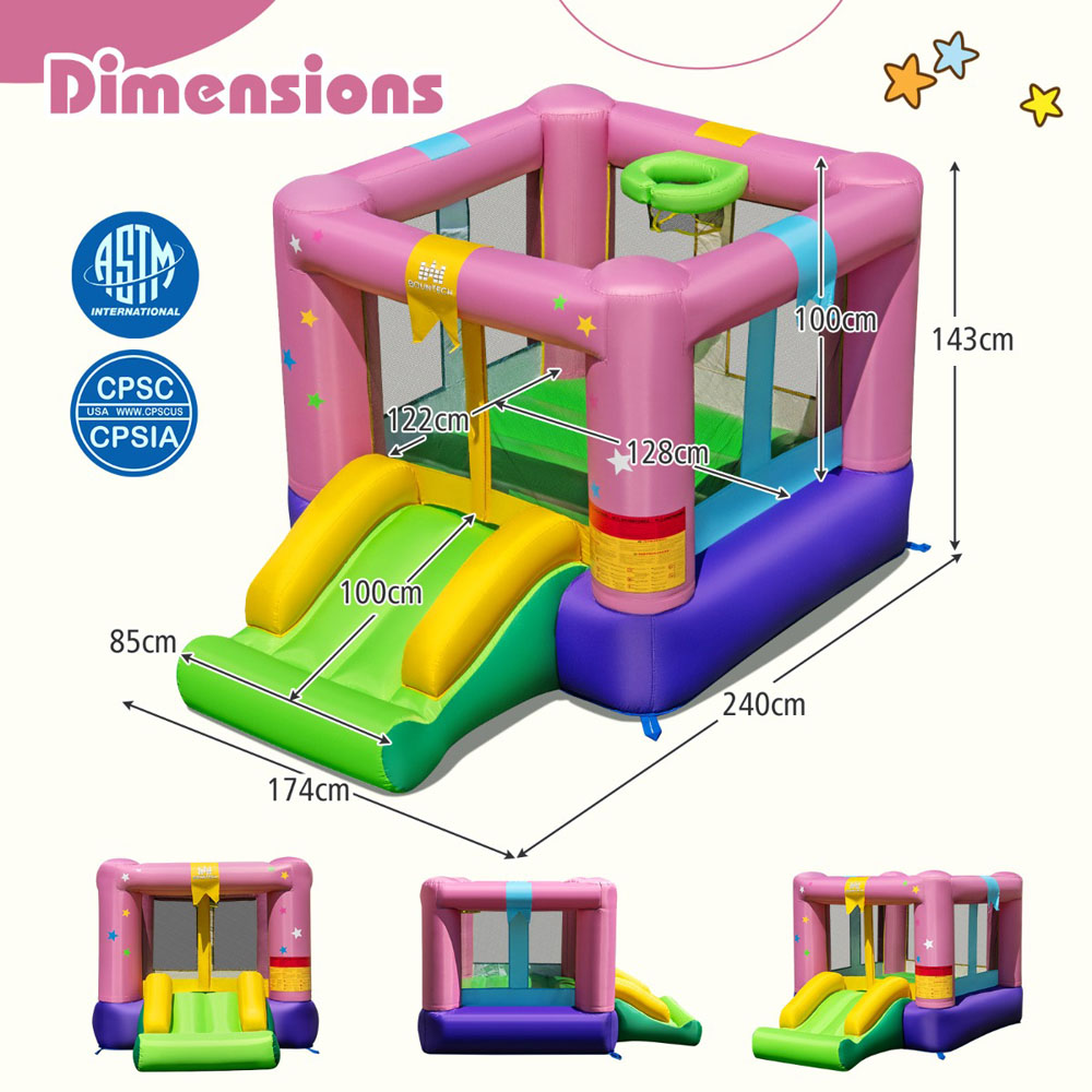Costway Kids Inflatable Bounce House with Slide and Basketball Rim Play Set Image 7