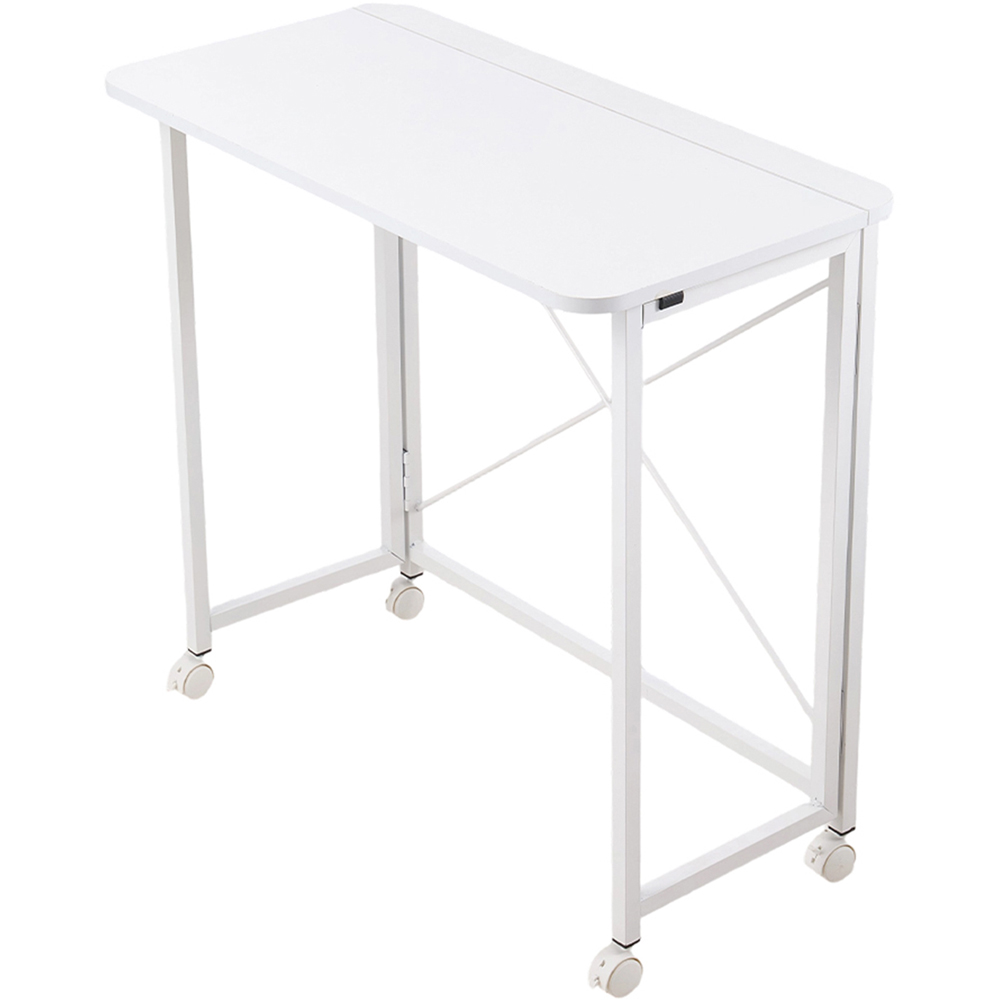 Living and Home Metal Frame Foldable Office Desk with Lockable Casters Cream White Image 2