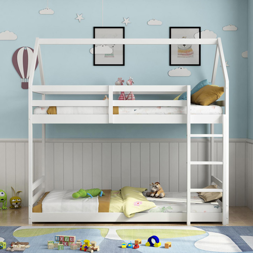 Portland White Wooden House Bunk Bed Image 5