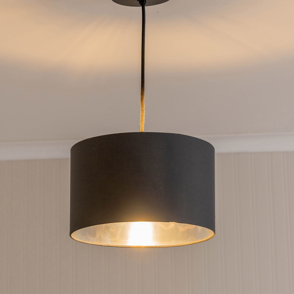 ValueLight Reni Small Black Fabric Metallic Chrome Silver Inner Pendant Ceiling Lamp Shade Image 3
