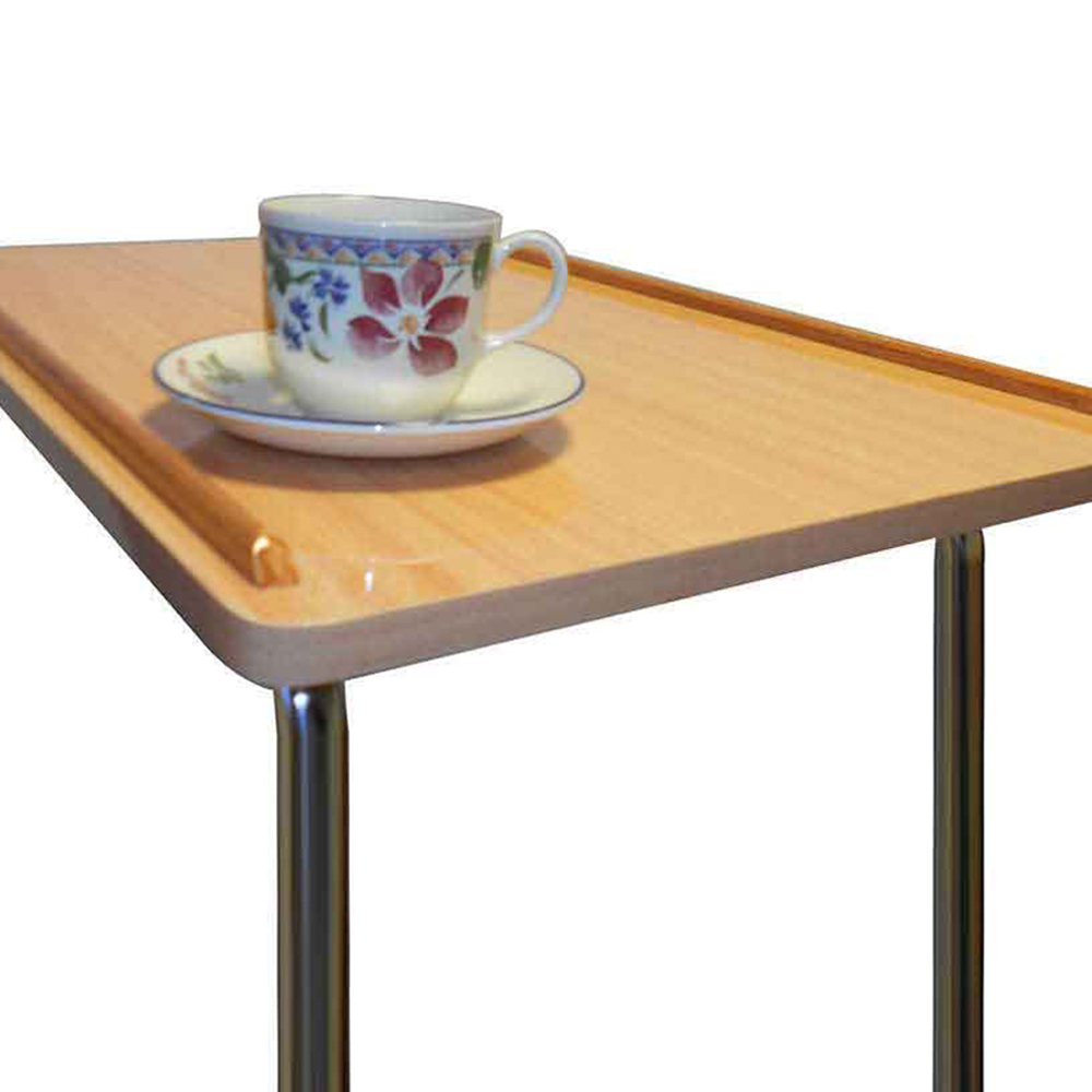 NRS Healthcare Teak Adjustable Over Bed Table with Wheels Image 4