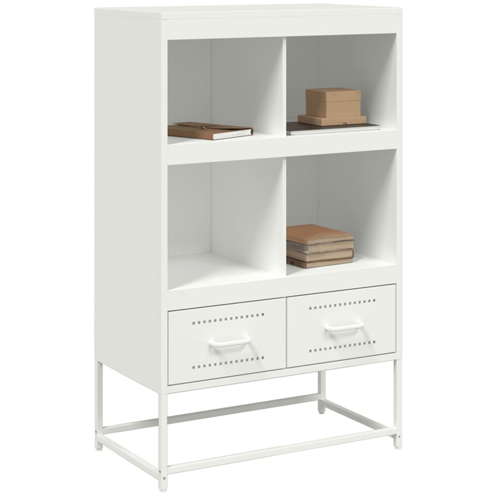 vidaXL 2 Drawer 4 Open Shelf White Steel Highboard Image 4