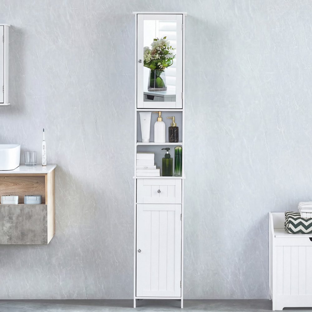 BATH VIDA Priano 2 Door Single Drawer White Tall Mirror Floor Cabinet Image 3