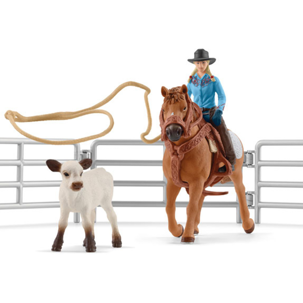 Schleich Farm World Cowgirl Team Roping Fun Toy Playset Image 2