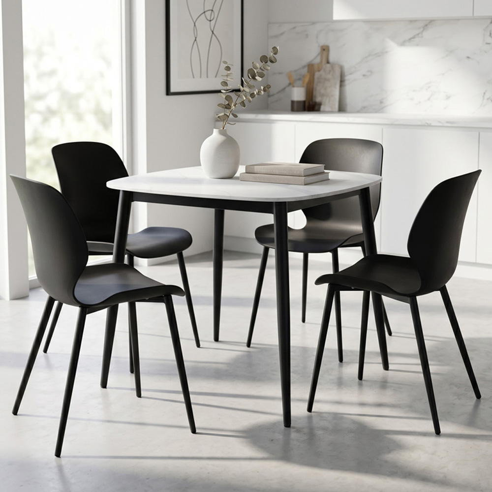 Core Products Aspen Carnaby 4 Seater Sintered Stone Plastic Square Dining Set Black Image 1