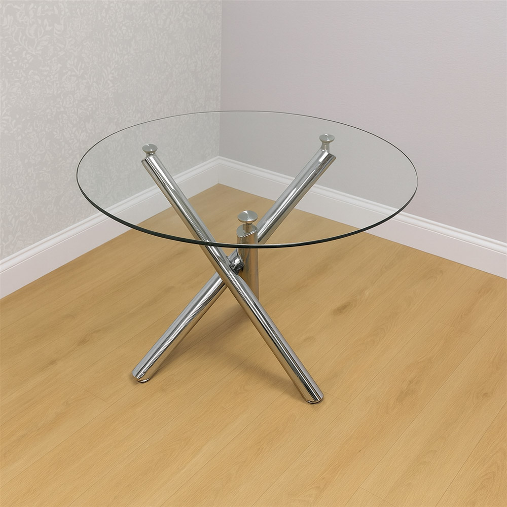 Kosy Koala 4 Seater Clear Glass Faux Leather Gem Pattern Round Dining Set Grey Image 4