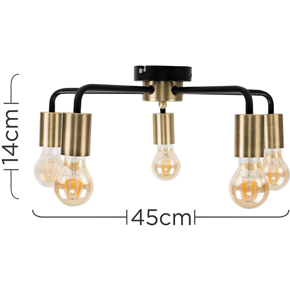 ValueLights Connell Antique Brass and Matt Black 5 Light Ceiling Fitting Image 5