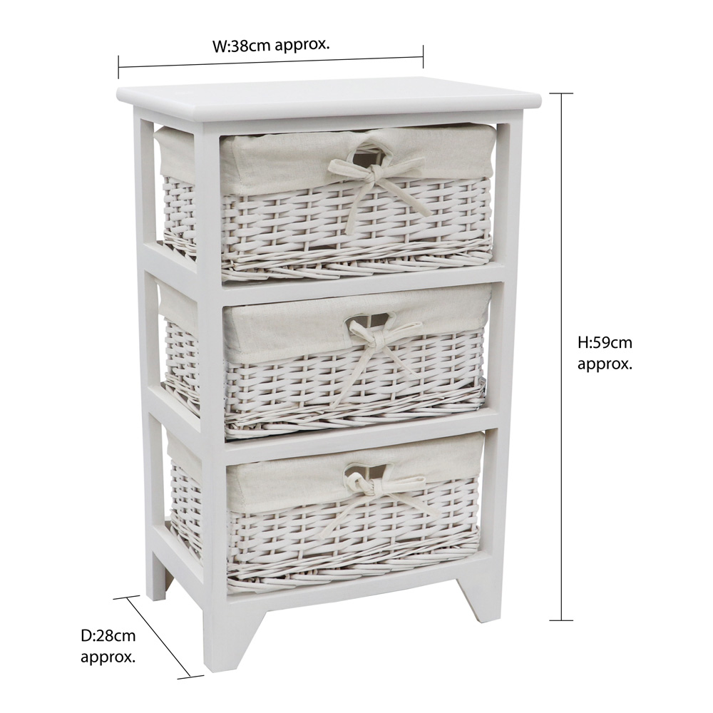 JVL Wimborne White 3 Drawer Willow Storage Unit Image 7