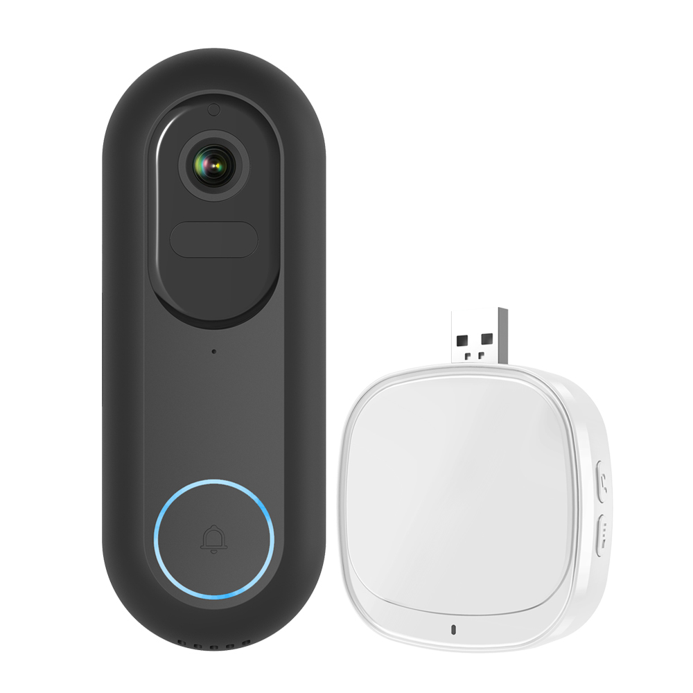 ENER-J Black Video Doorbell Kit with Battery and USB Foldable Chime Image 1