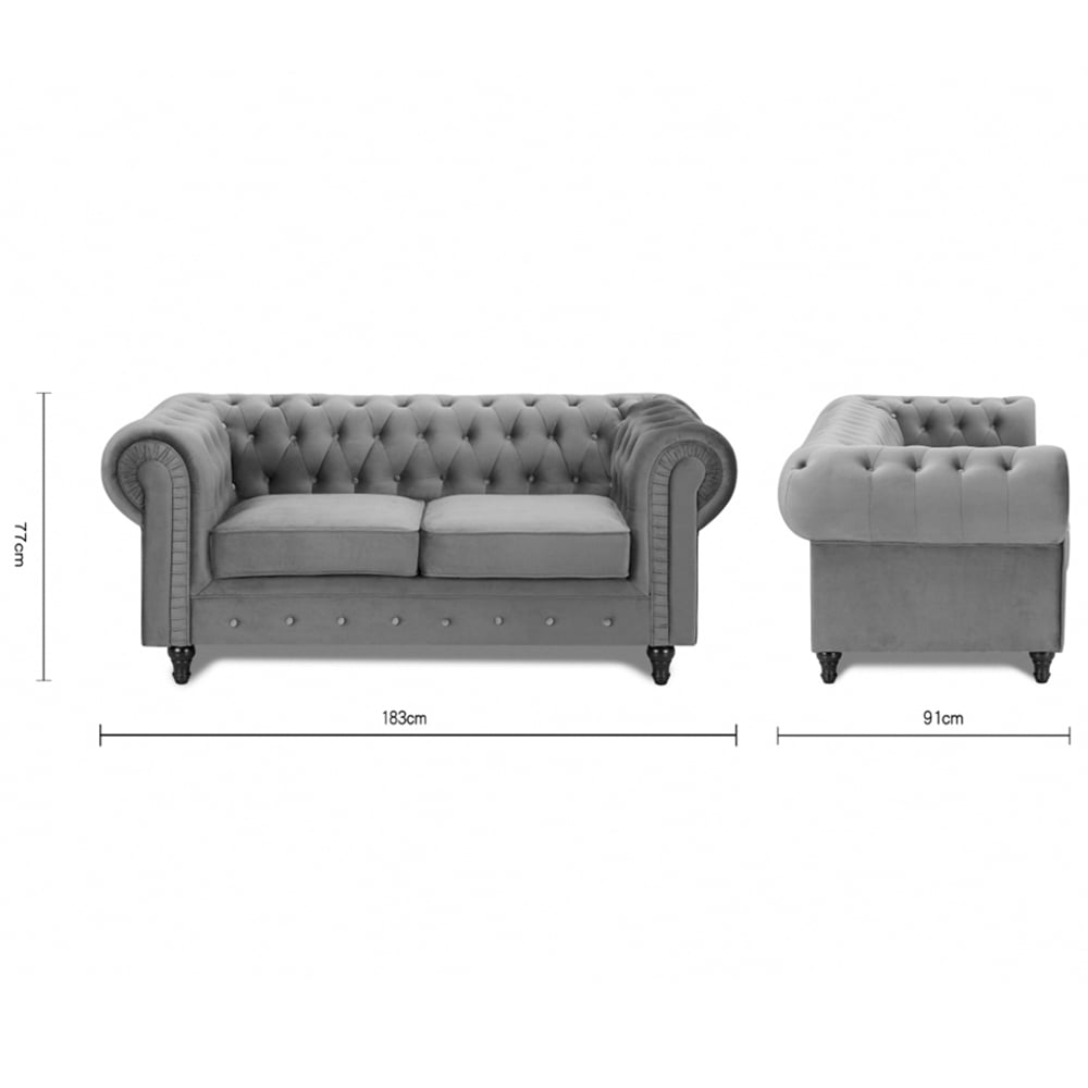 Home Detail Chesterfield 2 Seater Pleat Grey Velvet Sofa Image 7