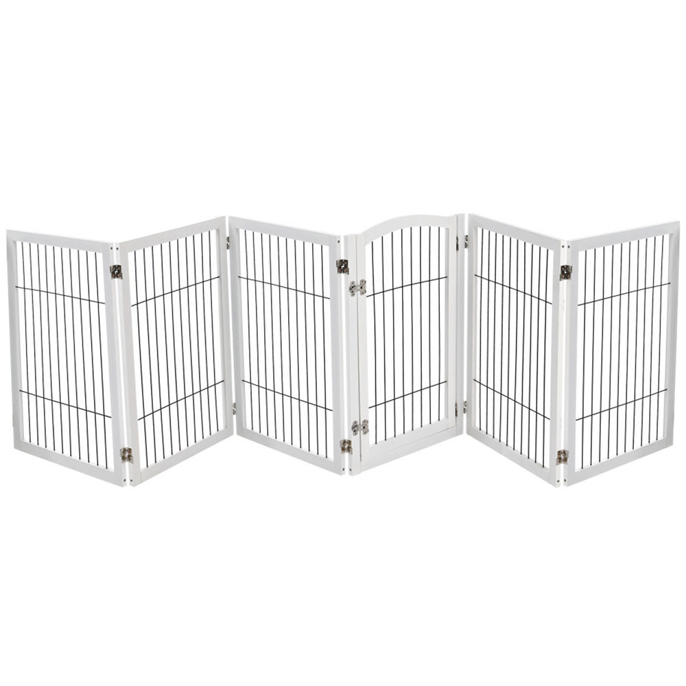 H&O Direct 6 Panel White Freestanding Wooden Foldable Pet Playpen Image 1